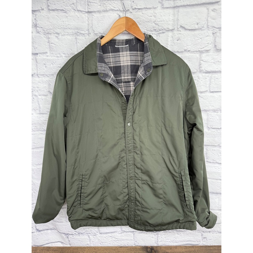 UB Tech Reversible Jacket Mens Large Plaid Flannel Olive Outdoors Gorpcore - Picture 5 of 9